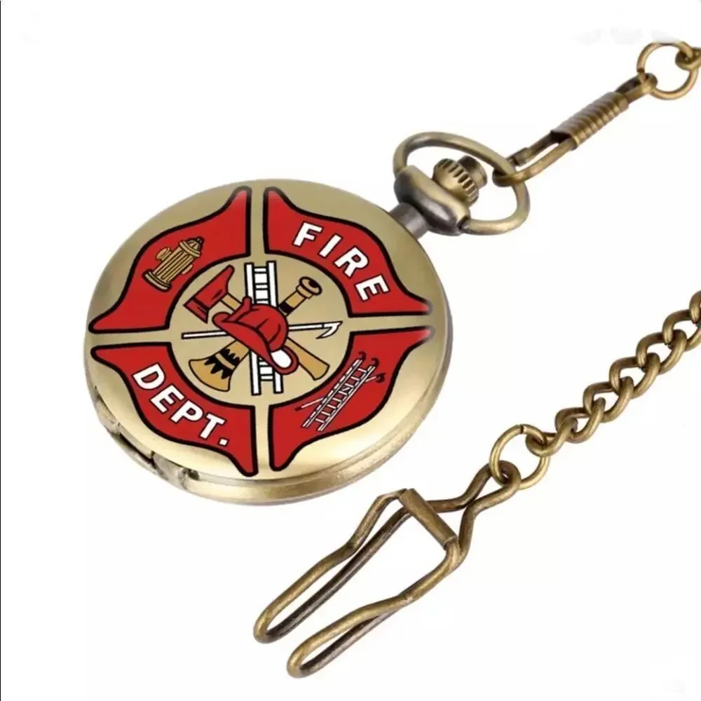 Bronze Fire Department Quartz Pocket Watch‎